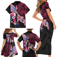 Hawaiian Couple Turtles Honi Family Matching Short Sleeve Bodycon Dress and Hawaiian Shirt Polynesian Art Motifs and Hibiscus Black Red Color LT03 - Polynesian Pride