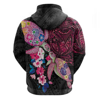 Hawaiian Couple Turtles Honi Hoodie Polynesian Art Motifs and Hibiscus Black Red Color LT03 - Polynesian Pride