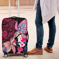 Hawaiian Couple Turtles Honi Luggage Cover Polynesian Art Motifs and Hibiscus Black Red Color LT03 Black - Polynesian Pride