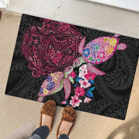 Hawaiian Couple Turtles Honi Rubber Doormat Polynesian Art Motifs and Hibiscus Black Red Color LT03 - Polynesian Pride