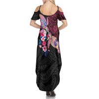 Hawaiian Couple Turtles Honi Summer Maxi Dress Polynesian Art Motifs and Hibiscus Black Red Color LT03 - Polynesian Pride