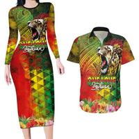 Hawaiian Reggae Couples Matching Long Sleeve Bodycon Dress and Hawaiian Shirt Jawaiian One Love-Tribal Tatoos and Rastafari Lion LT03 Multicolor - Polynesian Pride