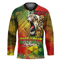 Hawaiian Reggae Hockey Jersey Jawaiian One Love-Tribal Tatoos and Rastafari Lion LT03 Unisex Multicolor - Polynesian Pride