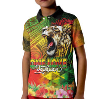 Hawaiian Reggae Kid Polo Shirt Jawaiian One Love-Tribal Tatoos and Rastafari Lion LT03 Kid Multicolor - Polynesian Pride