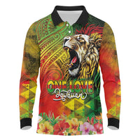 Hawaiian Reggae Long Sleeve Polo Shirt Jawaiian One Love-Tribal Tatoos and Rastafari Lion LT03 Multicolor - Polynesian Pride