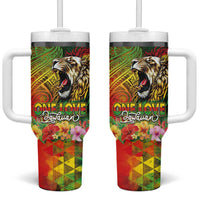 Hawaiian Reggae Tumbler With Handle Jawaiian One Love-Tribal Tatoos and Rastafari Lion LT03 One Size: 40 oz Multicolor - Polynesian Pride