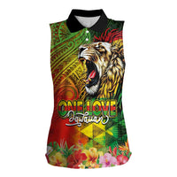 Hawaiian Reggae Women Sleeveless Polo Shirt Jawaiian One Love-Tribal Tatoos and Rastafari Lion LT03 Female Multicolor - Polynesian Pride