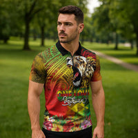 Hawaiian Reggae Zipper Polo Shirt Jawaiian One Love-Tribal Tatoos and Rastafari Lion LT03 - Polynesian Pride