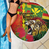Hawaiian Reggae Beach Blanket Kakau Art Motifs with Ohia Lehua and Rastafari Lion LT03 - Polynesian Pride