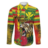 Hawaiian Reggae Family Matching Short Sleeve Bodycon Dress and Hawaiian Shirt Kakau Art Motifs with Ohia Lehua and Rastafari Lion LT03 Dad's Shirt - Long Sleeve Multicolor - Polynesian Pride