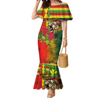 Hawaiian Reggae Mermaid Dress Kakau Art Motifs with Ohia Lehua and Rastafari Lion LT03 Women Multicolor - Polynesian Pride