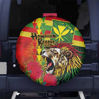 Hawaiian Reggae Spare Tire Cover Kakau Art Motifs with Ohia Lehua and Rastafari Lion LT03 No hole Multicolor - Polynesian Pride