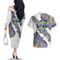 Traditional Art Hawaiian Kakau Tattoos Couples Matching Off The Shoulder Long Sleeve Dress and Hawaiian Shirt Graffiti Style LT03 - Polynesian Pride