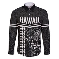Custom Hawaii Warrior Family Matching Tank Maxi Dress and Hawaiian Shirt Kakau Quilt Pattern LT03 Dad's Shirt - Long Sleeve Black - Polynesian Pride