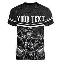 Custom Hawaii Warrior Women V Neck T Shirt Kakau Quilt Pattern LT03 - Polynesian Pride