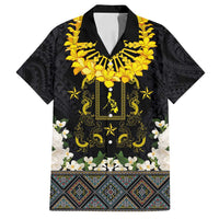 Flores de Mayo and Filipino Fiesta Family Matching Long Sleeve Bodycon Dress and Hawaiian Shirt The Sun-Jasmine and Polynesian Yakan Tattoo Barong Style LT03 Dad's Shirt - Short Sleeve Black - Polynesian Pride