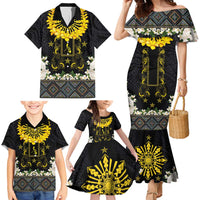 Flores de Mayo and Filipino Fiesta Family Matching Mermaid Dress and Hawaiian Shirt The Sun-Jasmine and Polynesian Yakan Tattoo Barong Style LT03 - Polynesian Pride