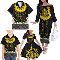 Flores de Mayo and Filipino Fiesta Family Matching Off The Shoulder Long Sleeve Dress and Hawaiian Shirt The Sun-Jasmine and Polynesian Yakan Tattoo Barong Style LT03 - Polynesian Pride