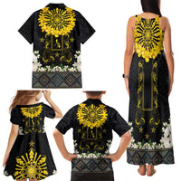 Flores de Mayo and Filipino Fiesta Family Matching Tank Maxi Dress and Hawaiian Shirt The Sun-Jasmine and Polynesian Yakan Tattoo Barong Style LT03 - Polynesian Pride
