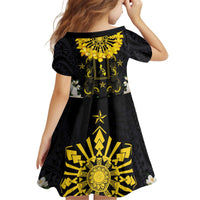 Flores de Mayo and Filipino Fiesta Kid Short Sleeve Dress The Sun-Jasmine and Polynesian Yakan Tattoo Barong Style