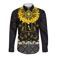 Flores de Mayo and Filipino Fiesta Long Sleeve Button Shirt The Sun-Jasmine and Polynesian Yakan Tattoo Barong Style LT03 Unisex Black - Polynesian Pride