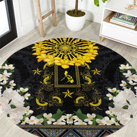 Flores de Mayo and Filipino Fiesta Round Carpet The Sun-Jasmine and Polynesian Yakan Tattoo Barong Style LT03 Black - Polynesian Pride