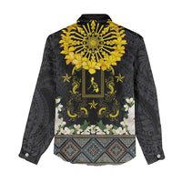 Flores de Mayo and Filipino Fiesta Women Casual Shirt The Sun-Jasmine and Polynesian Yakan Tattoo Barong Style LT03 - Polynesian Pride