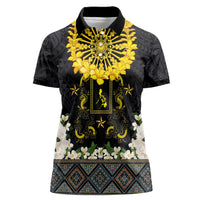 Flores de Mayo and Filipino Fiesta Women Polo Shirt The Sun-Jasmine and Polynesian Yakan Tattoo Barong Style LT03 Female Black - Polynesian Pride