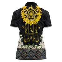 Flores de Mayo and Filipino Fiesta Women Polo Shirt The Sun-Jasmine and Polynesian Yakan Tattoo Barong Style LT03 - Polynesian Pride