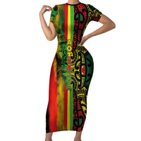 Aotearoa Reggae Short Sleeve Bodycon Dress Maori Reggae-One Love LT03 Long Dress Reggae - Polynesian Pride