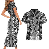 Aotearoa Tukutuku and Poutama Motif Classic Couples Matching Short Sleeve Bodycon Dress and Hawaiian Shirt LT03 - Polynesian Pride
