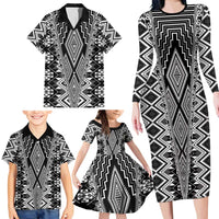 Aotearoa Tukutuku and Poutama Motif Classic Family Matching Long Sleeve Bodycon Dress and Hawaiian Shirt LT03 - Polynesian Pride