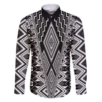 Aotearoa Tukutuku and Poutama Motif Classic Family Matching Off The Shoulder Long Sleeve Dress and Hawaiian Shirt LT03 Dad's Shirt - Long Sleeve Gray - Polynesian Pride