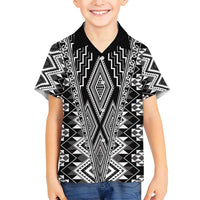 Aotearoa Tukutuku and Poutama Motif Classic Family Matching Off Shoulder Maxi Dress and Hawaiian Shirt LT03 Son's Shirt Gray - Polynesian Pride
