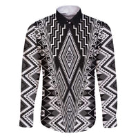 Aotearoa Tukutuku and Poutama Motif Classic Family Matching Puletasi and Hawaiian Shirt LT03 Dad's Shirt - Long Sleeve Gray - Polynesian Pride