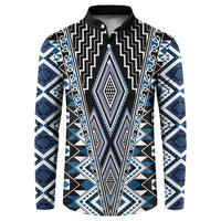 Blue Aotearoa Tukutuku and Poutama Motif Button Sweatshirt