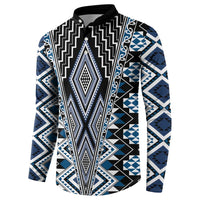 Blue Aotearoa Tukutuku and Poutama Motif Button Sweatshirt