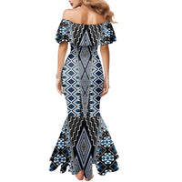 Blue Aotearoa Tukutuku and Poutama Motif Family Matching Mermaid Dress and Hawaiian Shirt LT03 - Polynesian Pride