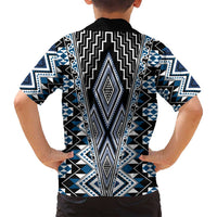 Blue Aotearoa Tukutuku and Poutama Motif Family Matching Off Shoulder Maxi Dress and Hawaiian Shirt LT03 - Polynesian Pride
