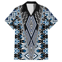 Blue Aotearoa Tukutuku and Poutama Motif Family Matching Short Sleeve Bodycon Dress and Hawaiian Shirt LT03 Dad's Shirt - Short Sleeve Blue - Polynesian Pride