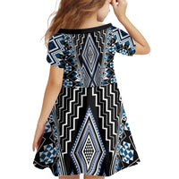 Blue Aotearoa Tukutuku and Poutama Motif Kid Short Sleeve Dress