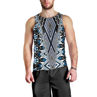 Blue Aotearoa Tukutuku and Poutama Motif Men Tank Top