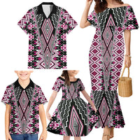 Pink Aotearoa Tukutuku and Poutama Motif Family Matching Mermaid Dress and Hawaiian Shirt LT03 - Polynesian Pride