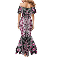 Pink Aotearoa Tukutuku and Poutama Motif Family Matching Mermaid Dress and Hawaiian Shirt LT03 - Polynesian Pride