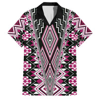 Pink Aotearoa Tukutuku and Poutama Motif Family Matching Off The Shoulder Long Sleeve Dress and Hawaiian Shirt LT03 Dad's Shirt - Short Sleeve Pink - Polynesian Pride