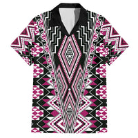 Pink Aotearoa Tukutuku and Poutama Motif Family Matching Tank Maxi Dress and Hawaiian Shirt LT03 Dad's Shirt - Short Sleeve Pink - Polynesian Pride
