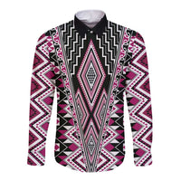 Pink Aotearoa Tukutuku and Poutama Motif Long Sleeve Button Shirt