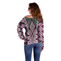 Pink Aotearoa Tukutuku and Poutama Motif Off Shoulder Sweater LT03 - Polynesian Pride