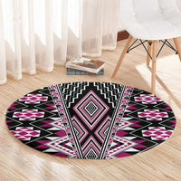 Pink Aotearoa Tukutuku and Poutama Motif Round Carpet LT03 - Polynesian Pride