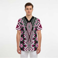Pink Aotearoa Tukutuku and Poutama Motif Scrub Top - Polynesian Pride